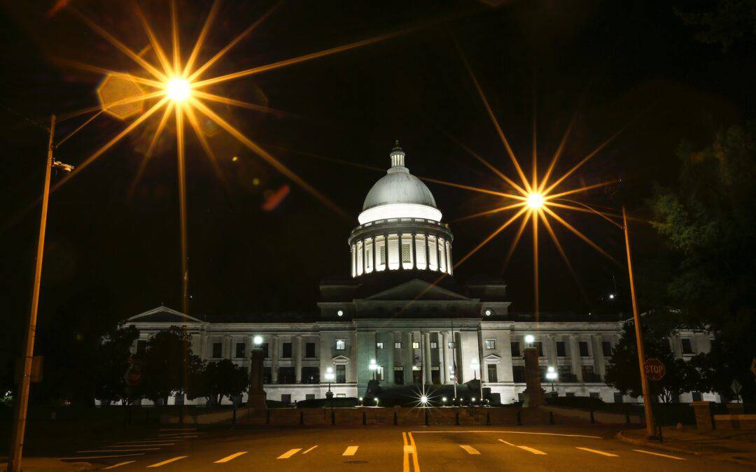 Arkansas State Capitol Building in Little Rock at night, one of the fun attractions in Arkansas