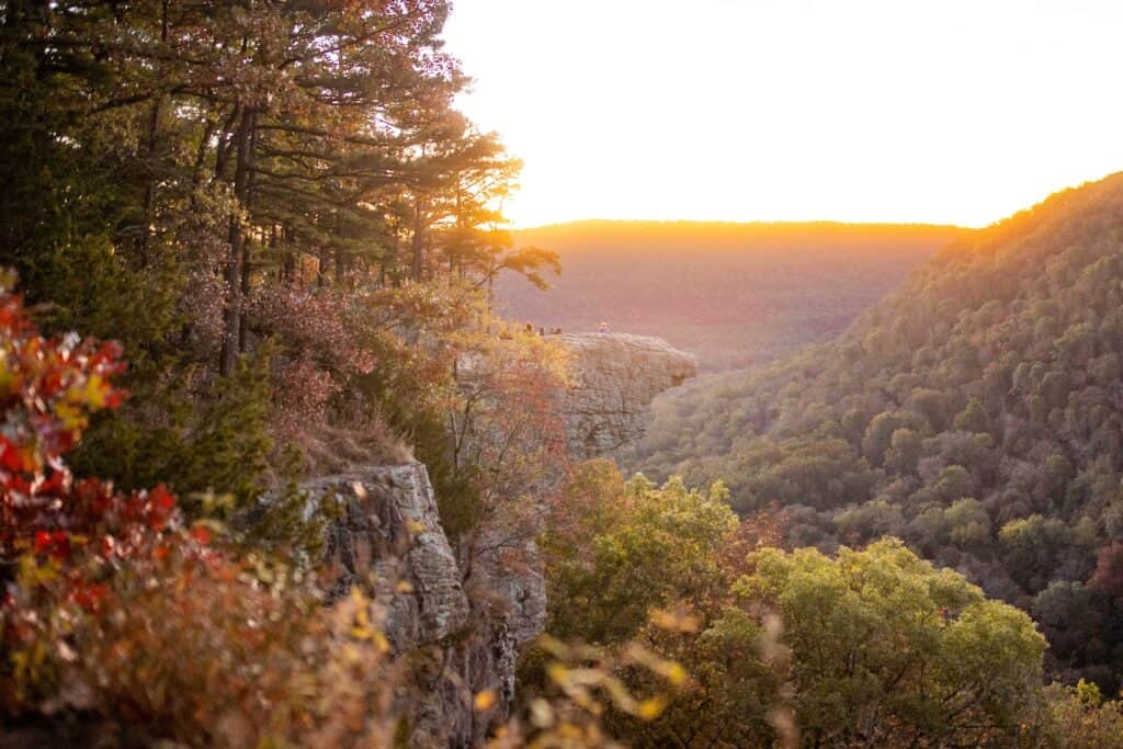 Sun setting over Whitaker Point, a fun attraction in Arkansas